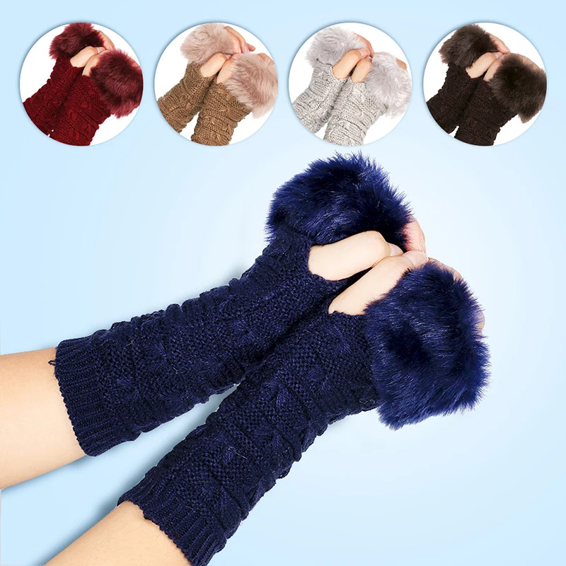 Furry Sleeves Winter Keep Warm Arm Sleeves Knitted Plush Arm Sleeves Decorative Thicken Sleeves Clothing Accessories Solid Color