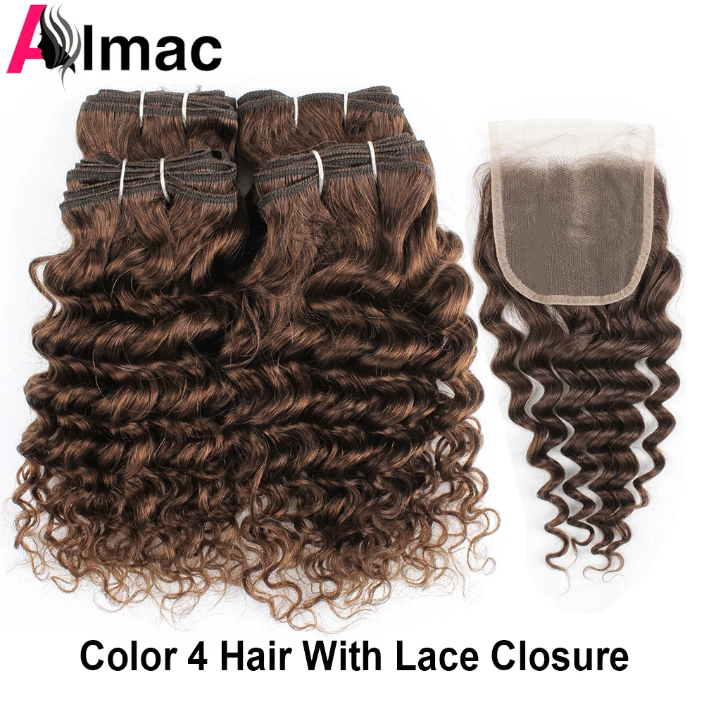 

50g/PC 4/6 Human Hair Bundles With 4x4 Lace Closure Honey Blonde Natural Black Color Short Bob Style Indian Deep Wave Remy Hair