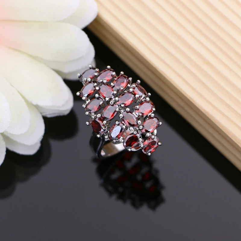 Red Garnet Beads 925 Sterling Silver Jewelry Sets for Women Wedding Bohemian Earrings with Stone Necklace Set Dropshipping