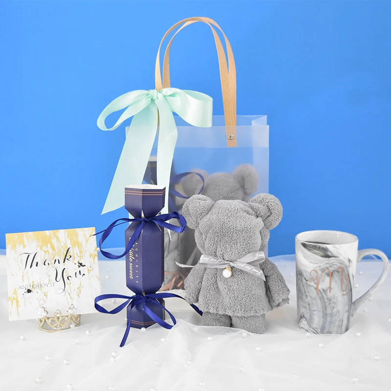 

2Set Return Gift Bride's Souvenir Wedding Engagement Girlfriends Cup Groomsmen Towel Transparent Lipgloss Packaging Bags