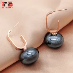 SHENJIANG New Fashion Long Simulation Bread Pearl Stud Earrings For Women Wedding Jewelry Elegant 585 Rose Gold Color Eardrop