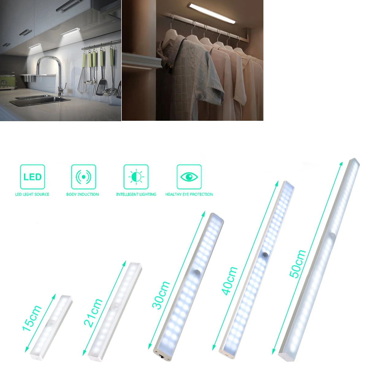 Imagem -02 - Usb Recarregável Magnética Luz do Armário Led Luz do Armário sob Sensor de Movimento Pir Lâmpada de Parede Noturna Cozinha Escadas Armário