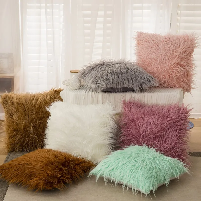 

43*43cm Soft Faux wool Washable cushion Warm Hairy Seat pillow long plush cushion For car office Chairs Sofas