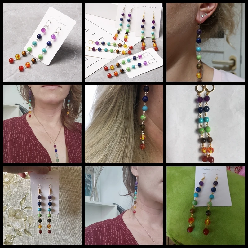 7 Chakra colors stone bead long Drop Earrings Bohemia Dangle Reiki Healing women earring Vacation BOHO Jewelry gift dropshipping