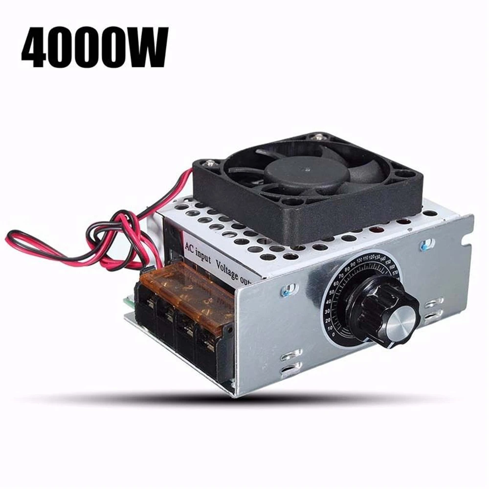 4000W 220V AC SCR Voltage Regulator Dimmer Electric Motor Speed Controller Electronic Temperature Volt Regulator With Fan