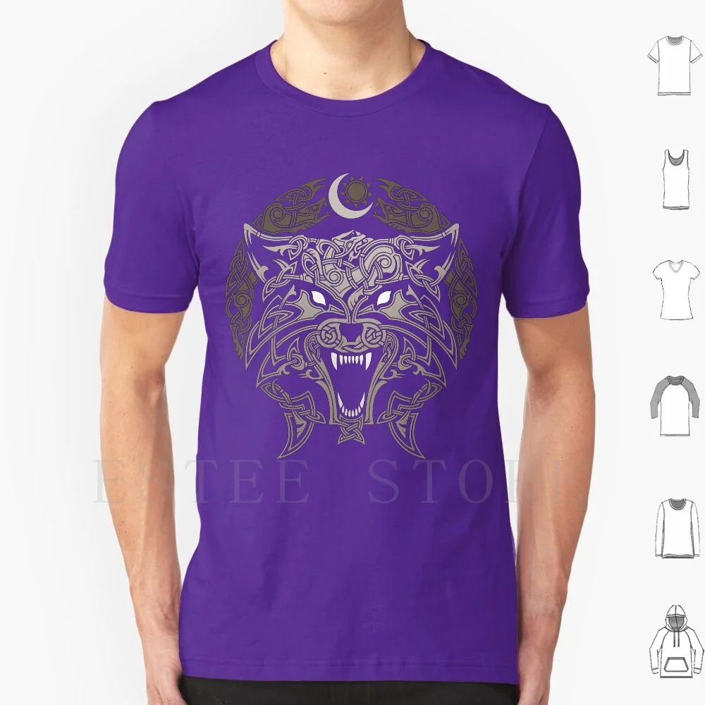 Ragnarok Wolves T Shirt DIY Big Size 100% Cotton Vikings Ragnarok Fenrir Wolf Wolves Animal Animals Nordic Mythology Knotwork