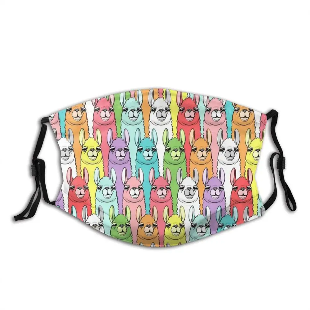 Rainbow Llamas Funny Print Reusable Pm2.5 Filter Face Mask Llama Rainbow Llama Rainbow Pastel Fun Animals Little Arrow Design