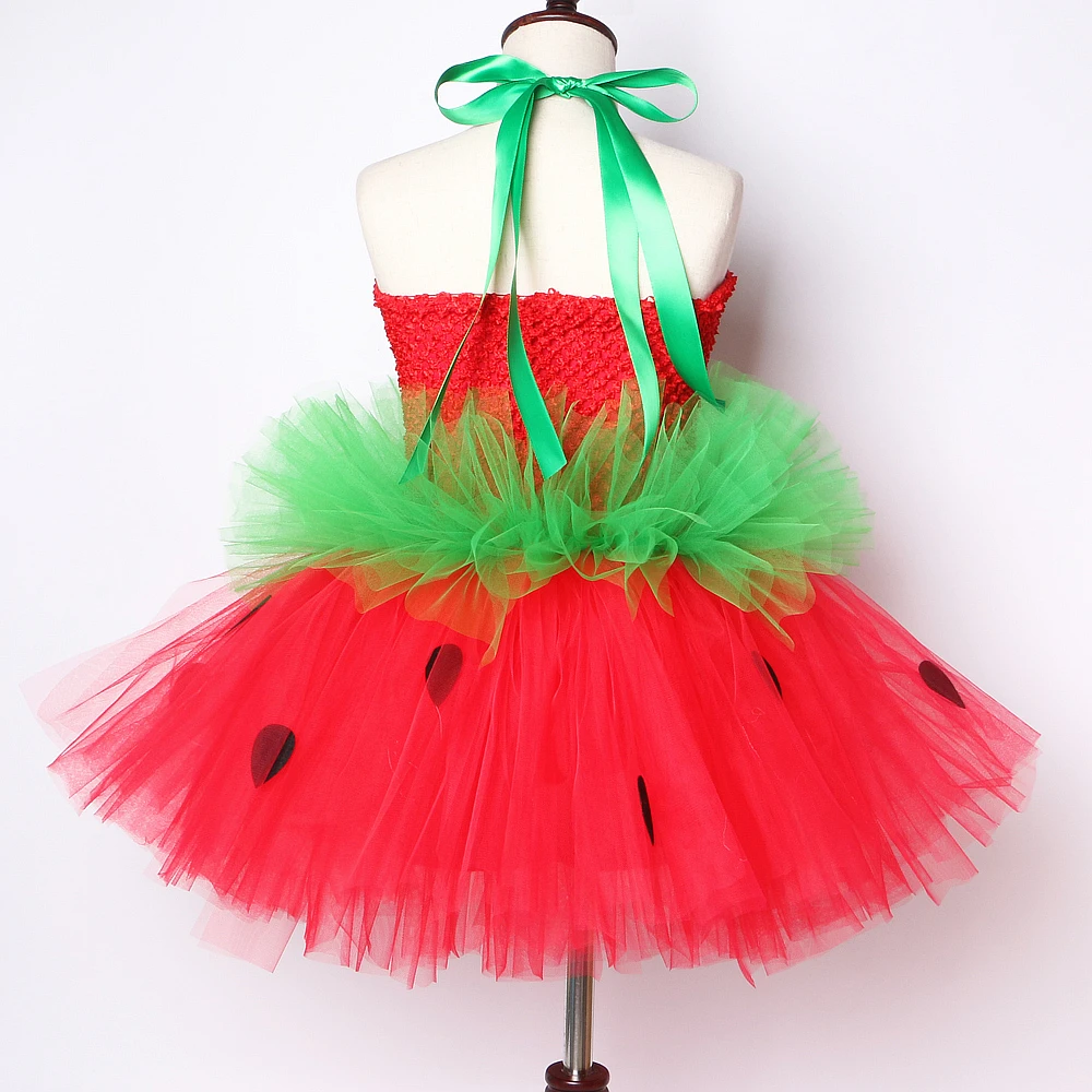 Red Green Strawberry Dresses for Girls Princess Tutu Dress with Flowers Headband Toddler Kids Girl Costume for Birthday Party