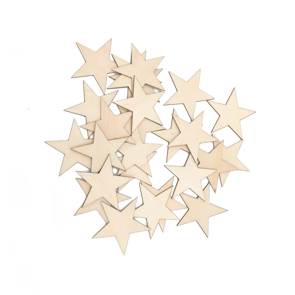 25szt 60mm 2.36inch Wedding DIY Craft Festival Wooden Star Cutouts Christmas Star Wooden Ornaments for Embellishments