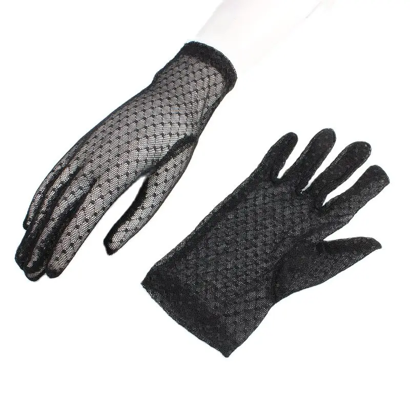 Women Summer Sexy Black Lace Gloves Mesh Hollow Breathable Sunscreen Short Paragraph Female High Elasticity Transparent Gloves