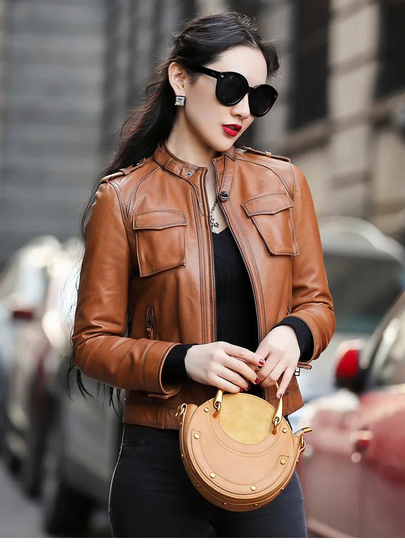 2022 Women Short Locomotive Autumn and Winter New Stand-up Collar Jacket  All-match Leather Jacket G3