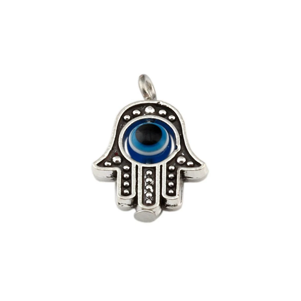 

100Pcs Hamsa Hand Blue Eye Bead Kabbalah Good Luck Charm Pendant For Jewelry Making Bracelet Necklace DIY Accessories 19x12mm