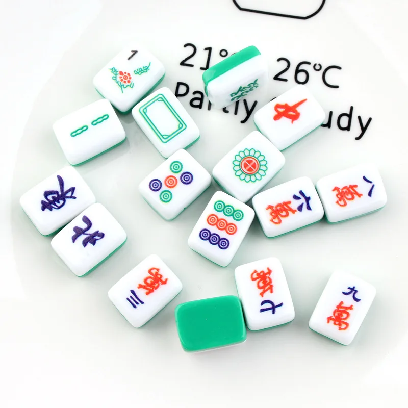 16Pcs Kawaii Resin Mahjong Chinese Style Miniature Cabochon Art Supply DIY Earring Craft Decoration Homemade Gift Phone Deco