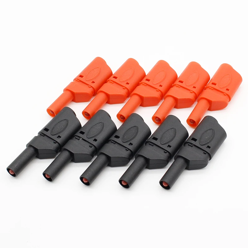 

10Pcs Red/Black Safety Fully Insulated 4mm Male Stackable Banana Plug Connector