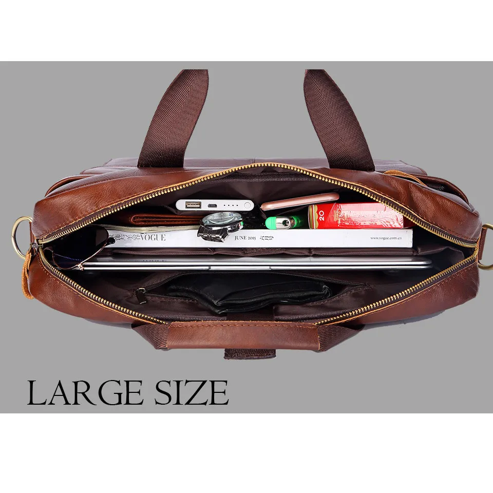 Men Genuine Leather Handbag Fashion Office 14 inch Laptop Briefcase Bag Male Computer Shoulder Bags Men\'s Business Document Bag