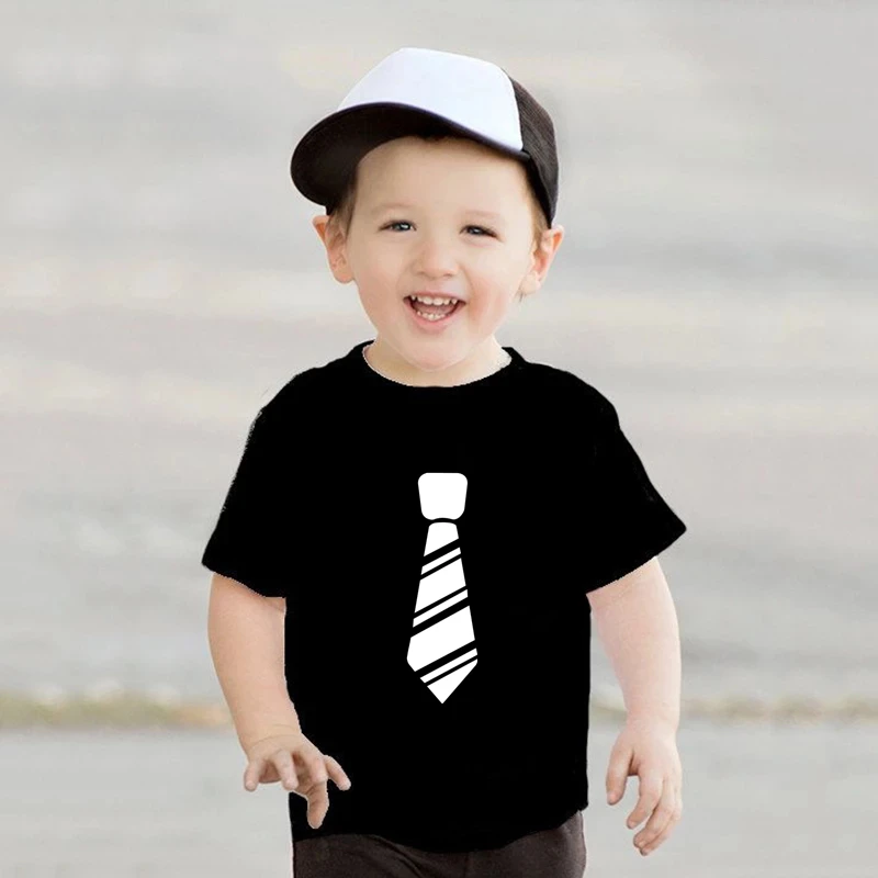 Funny Fake Tie Print Summer Children's Clothing Boys Short Sleeve T-shirt Kids Sweatshirt Child's Cotton Clothes Boys T-shirts