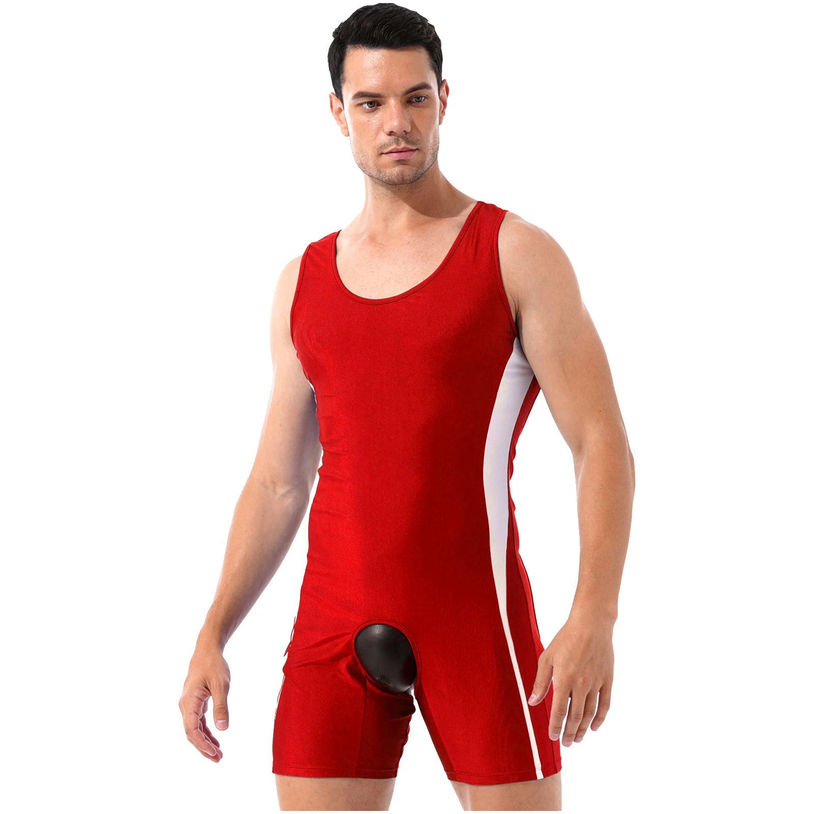 Men Undershirts Leotard Sports Workout Bodysuit Shorts Wrestling Singlet Fitness Jumpsuit Sexy Open Crotch Open Butt Underwear