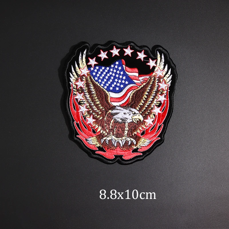 High Quality Exquisite USA Eagle Flag Embroidery Patches for Jacket Back Vest Motorcycle Club Biker Clothes Appliques Stickers