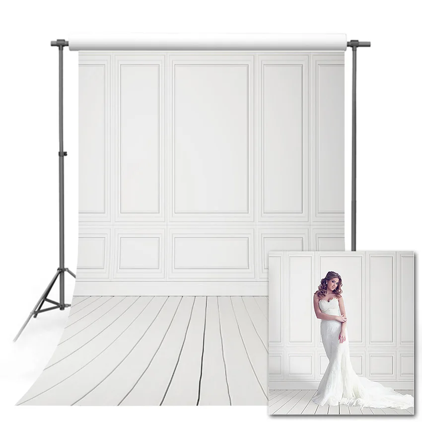 Avezano Indoor White Photography Background Frame Wall Wooden Floor Baby Portrait Wedding Backdrop Photo Studio Photocall Drop