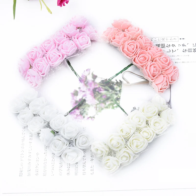 144 Pieces Christmas Decorative Wreath PE Teddy Bear of Rose Wedding Scrapbook Artificial Flower Cheap Home Decor Fake Plant