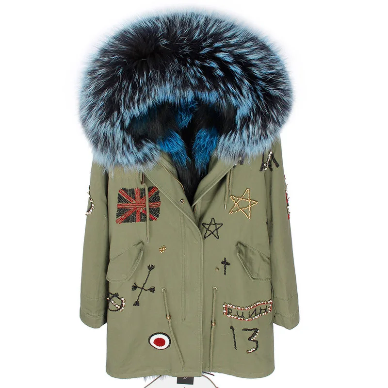 2024 new fox fur liner pie overcoming women's mid-length embroidered raccoon fur collar coat winter coat Women's jacket