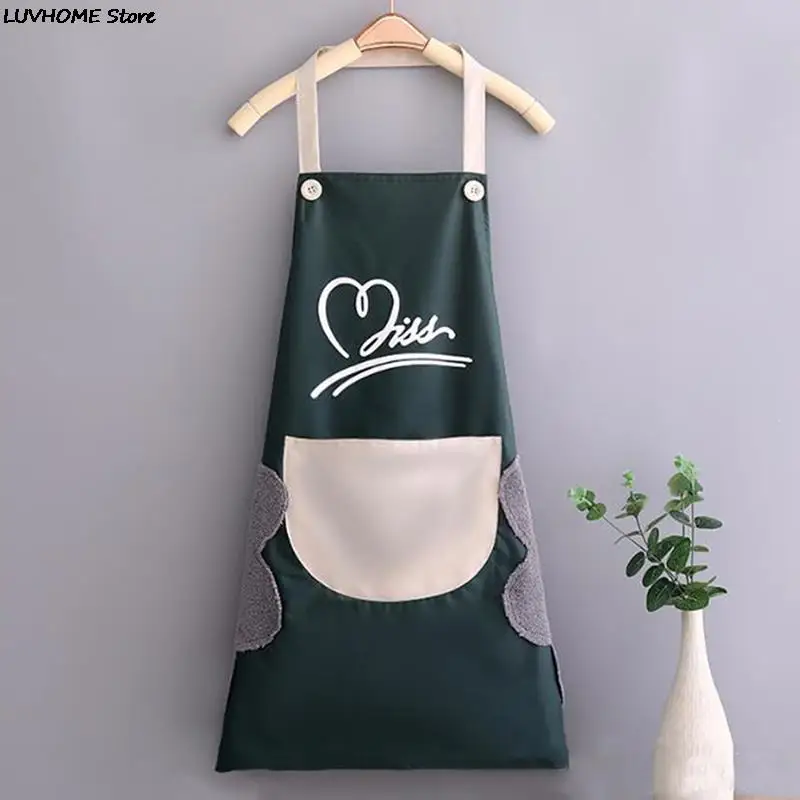 Household Waterproof Hand-wiping Kitchen Apron Heart Love Waterproof Polyester Apron Adult Bibs Home Aprons Kitchen Accessory