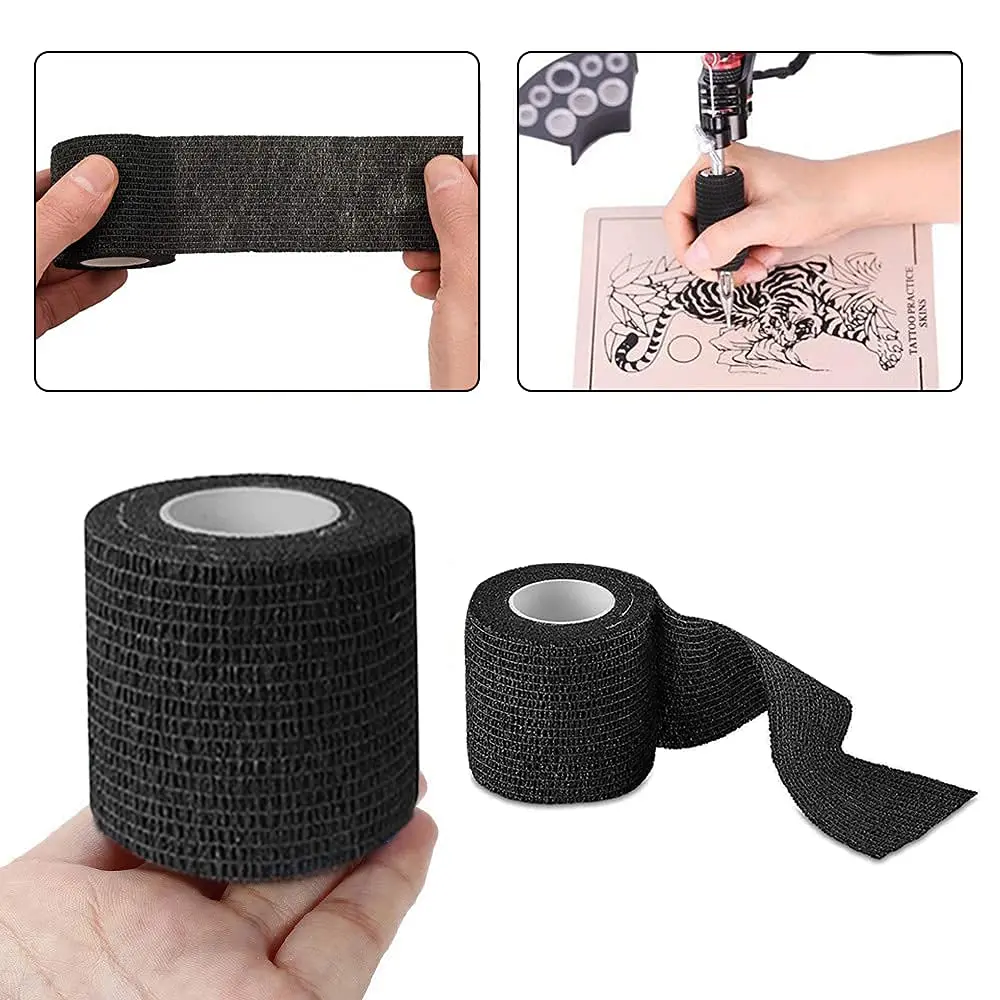 6/12/24/48 PCS Disposable Black Tattoo Grip Cover Wrap Bandage For Tattoo Grip Bandage Machine Tape Tube Accessories