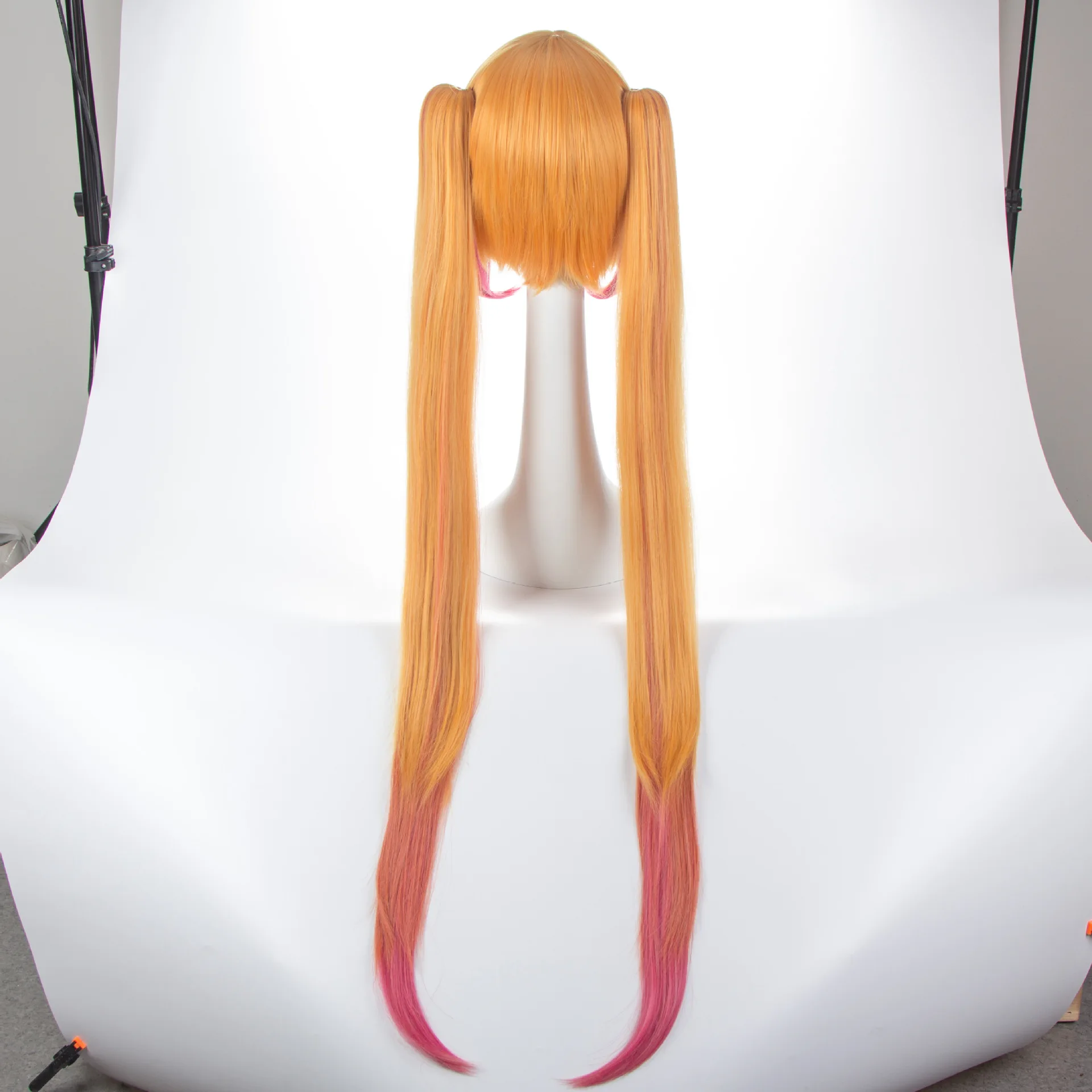 Kobayashi-san Chi No Maid Dragon Tohru Wigs Cosplay Peluca Yellow Gradient Pink Long Hair Double Ponytail 100cm cosplay props