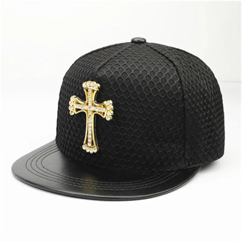 2021 Acrylic Metal Cross Baseball Cap Adjustable Hip-hop Cap Snapback Cap Hats for Men and Women