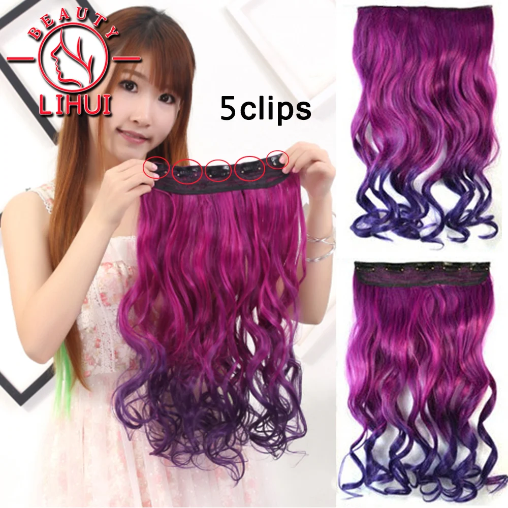 Lihui 20Inch Clip-On Hair Extensions Synthetic Colored Strands Of Hair Wavy Clip In Natural Extension Fake Hair 5 Clips