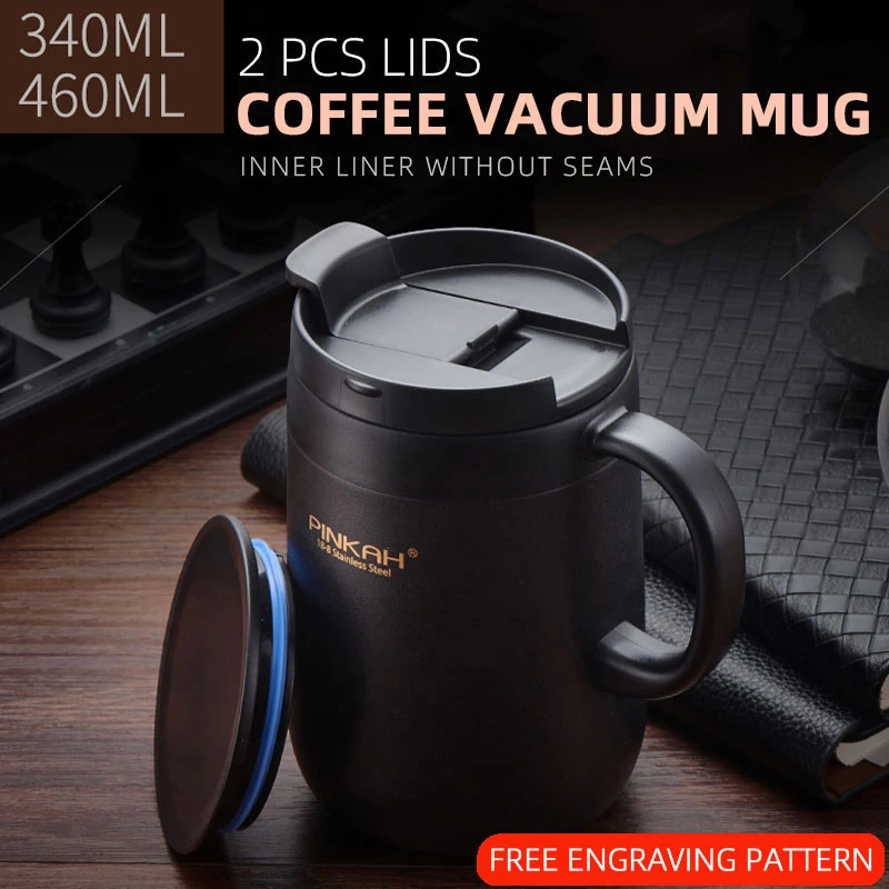 PINKAH 340&460ml Coffee Mug 304 Stainless Steel Thermos Mugs With Handle With Lid Insulated Tea mug Vacuum Cup Office Thermos