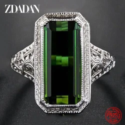 ZDADAN 925 Sterling Silver Big Square Emerald Gemstone Ring For Women Wedding Jewelry Accessories Wholesale