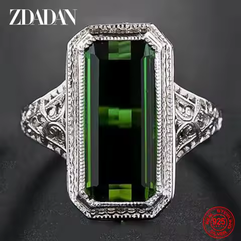 ZDADAN 925 Sterling Silver Big Square Emerald Gemstone Ring For Women Wedding Jewelry Accessories Wholesale