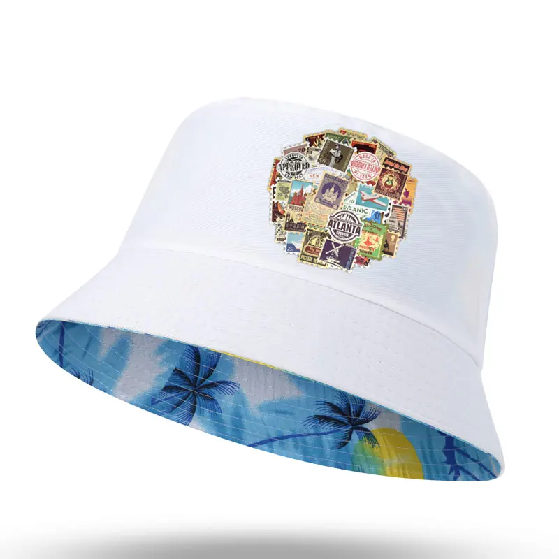 Travel Landmark Building Postmark Postage Print Men Women Bucket Hat Outdoor Sunscreen Beach Hat Sun Hiking Fishing Cap