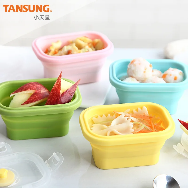 4pcs150ml baby kids leakproof bento box snack container collapsible food kawaii baby seperate bowl four color fresh box with lid