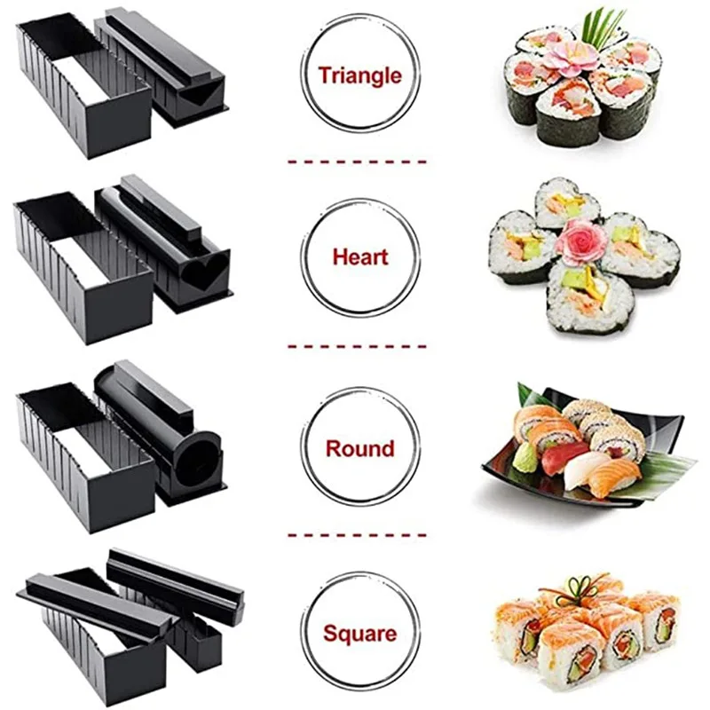 Sushi Maker 12 Pieces Kit Plastic Sushi Set of Tools Kitchen Tools/Sushi Set/Sushi Mold/Rice Ball Cake Roll Mold