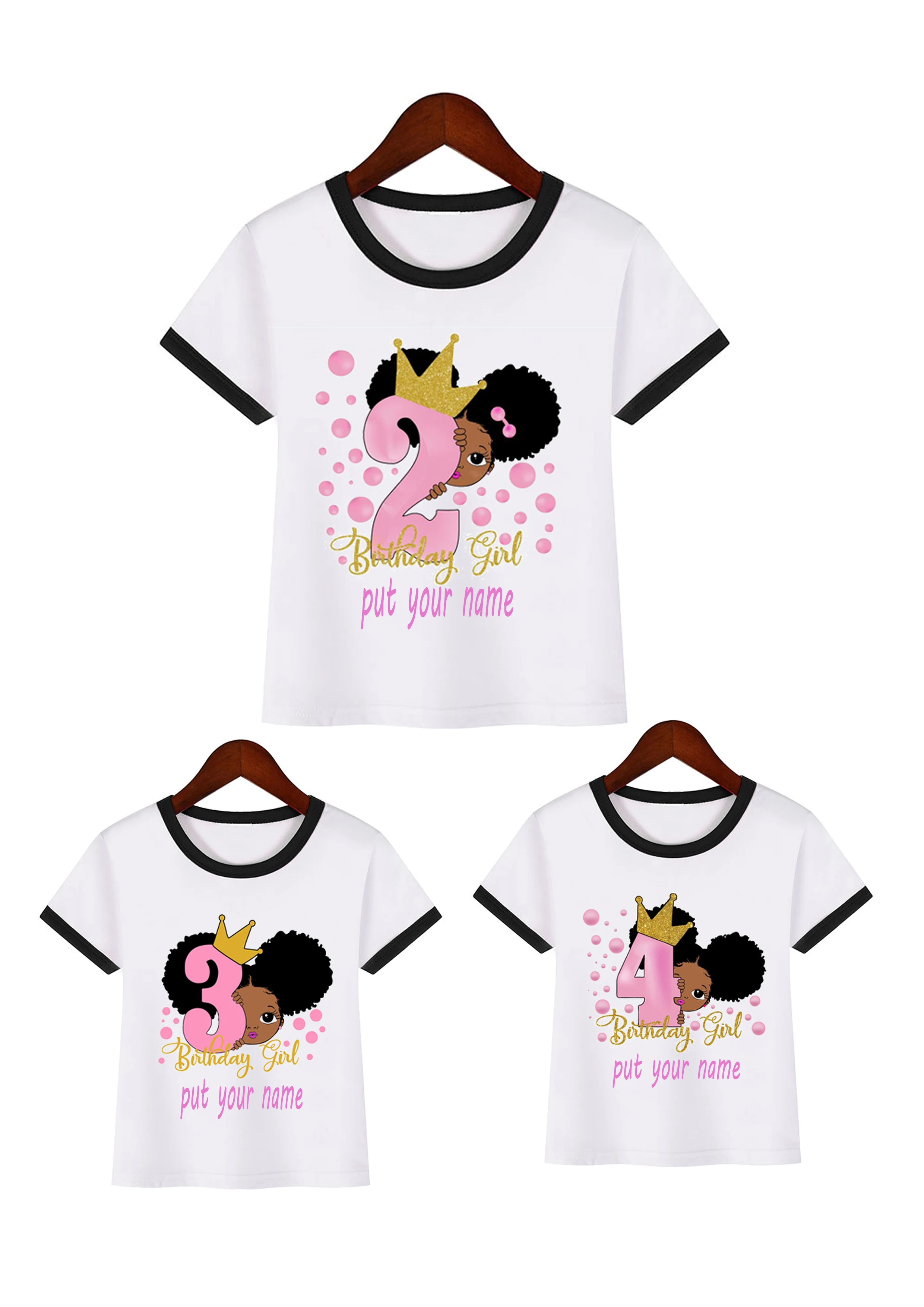 Birthday gift girl t-shirt Numbers little melanin black princess print children's T Shirts Kids Top Girls clothes Custom tshirt