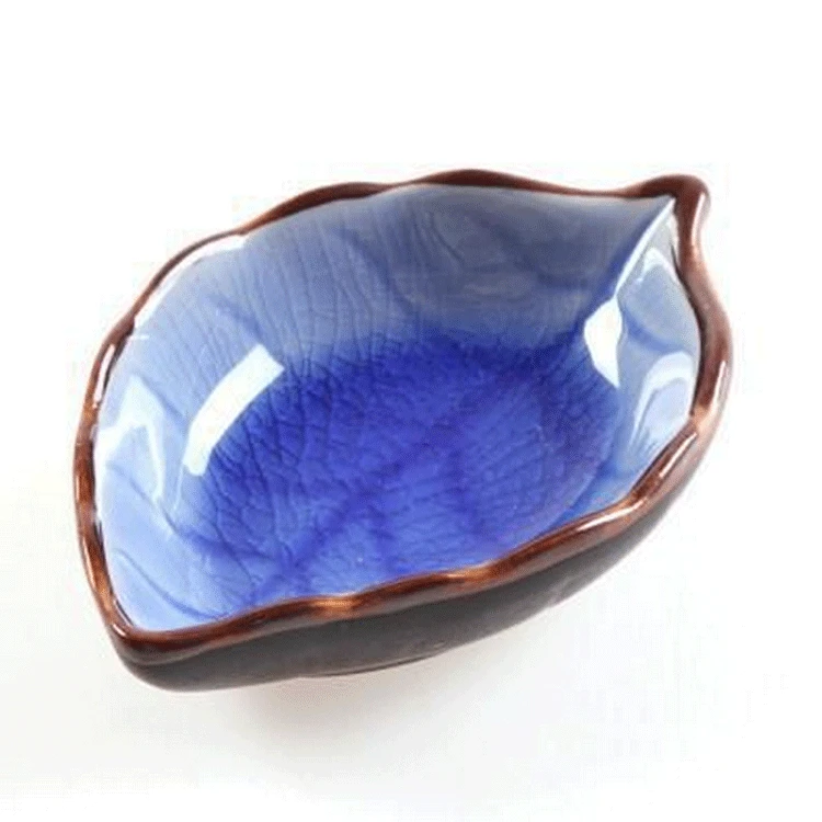 Kitchen Bowl Sauce Boats Dish Creative Ice Crack Glaze Leaf Ceramic Seasoning Soy Sauce Vinegar Small Plates Leaf Shape Saucer