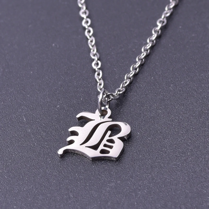 2pcs Stainless Steel Initial Necklace For Men Women Chain Old English Pendant 26 Letters Statement Necklaces Jewelry Couple Gift