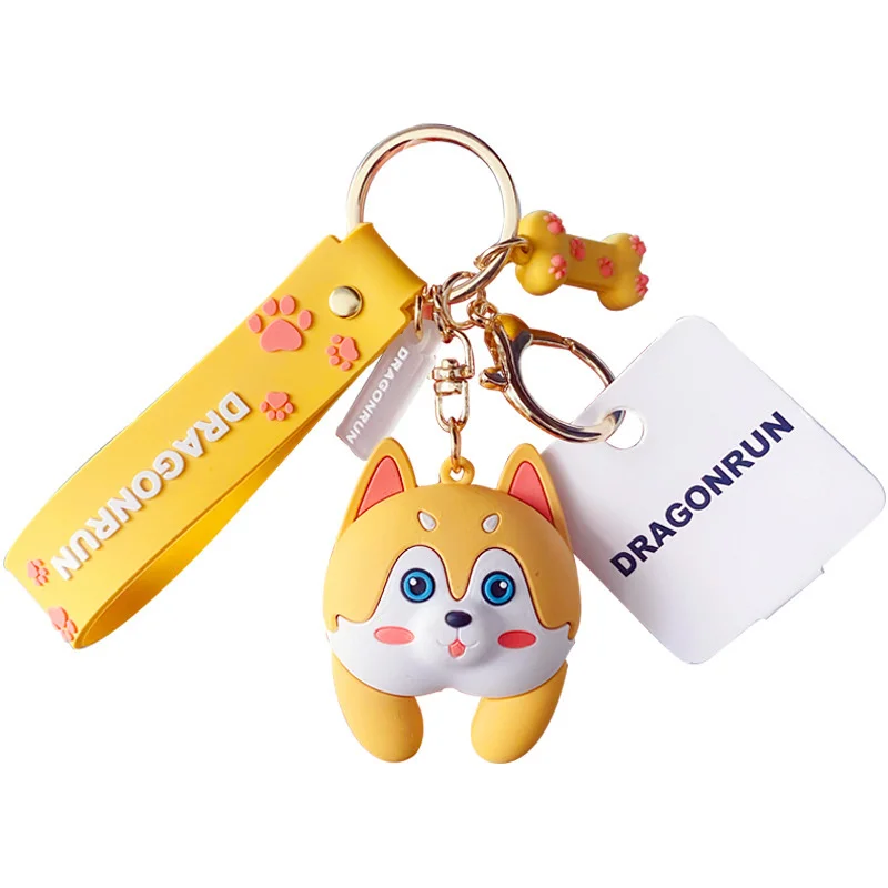 Imagem -05 - Pvc dos Desenhos Animados Siberian Husky Chaveiro Preto Amarelo Buttotk Pingente Bonito Bolsa Chaveiro Carro Macio Cordão Menina Menino Amante Presente