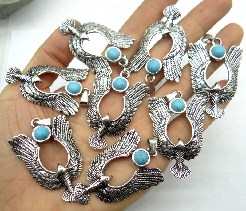 Natural Stone Turquoises Quartz crystal Antiek Zilver Zinklegering  eagle Pendant for diy making necklace Accessories S4