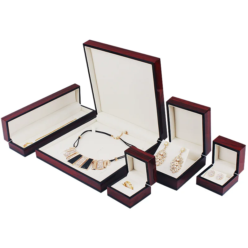 Luxury Big Wooden Grain Jewelry Ring Earrings Necklace Box Large Nice Quality Jewellery Set Gift Packaging Storage Cases