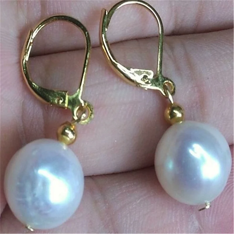 

White Baroque Pearl Earrings 18k Hook Women Earbob Luxury TwoPin Real Flawless Natural