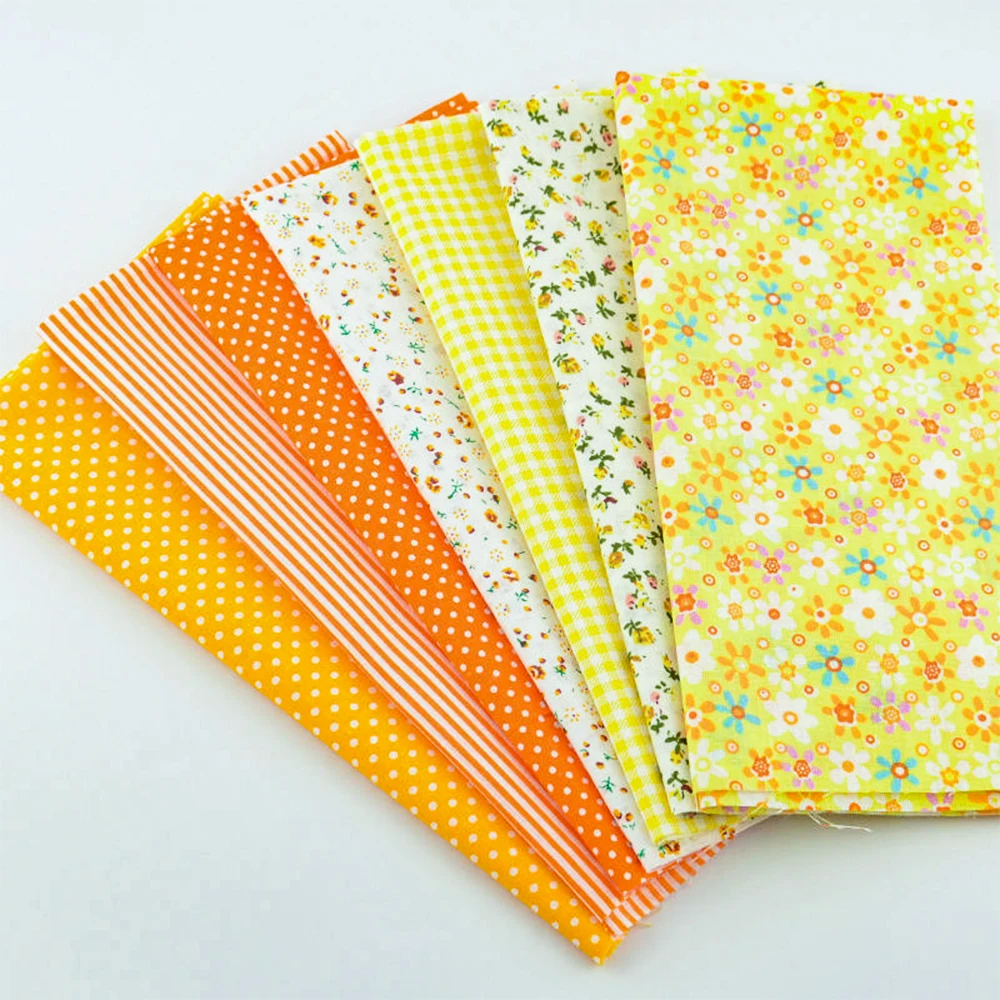 Booksew 7 Piece Yellow And Orange 100% Cotton Fabric Bundle Various Kinds Patchwork Plain Tecido Other Crafts Home Textile