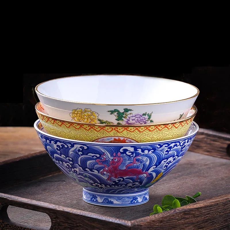 

8 inch Jingdezhen Chinese Ceramic Ramen Noodles Bowl Classical Bone china Big Bowls Dragon Kitchen Tableware Salad Mixing Bowls