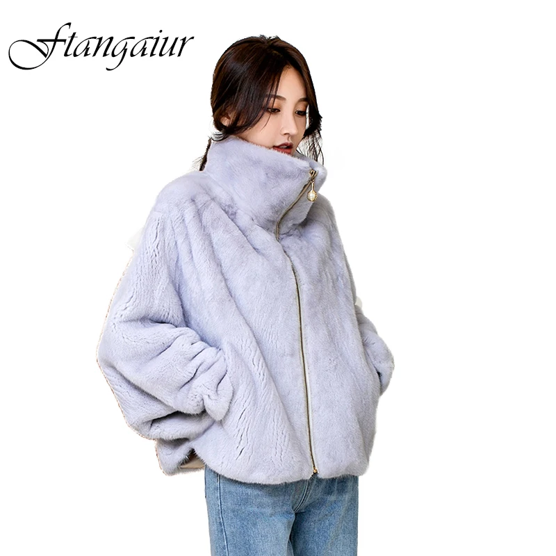 

Ftangaiur New Winter Import Velvet Mink Fur Coat For Femal Mandarin Collar Natural Fur Coat Women Short Real Mink Fur Coats