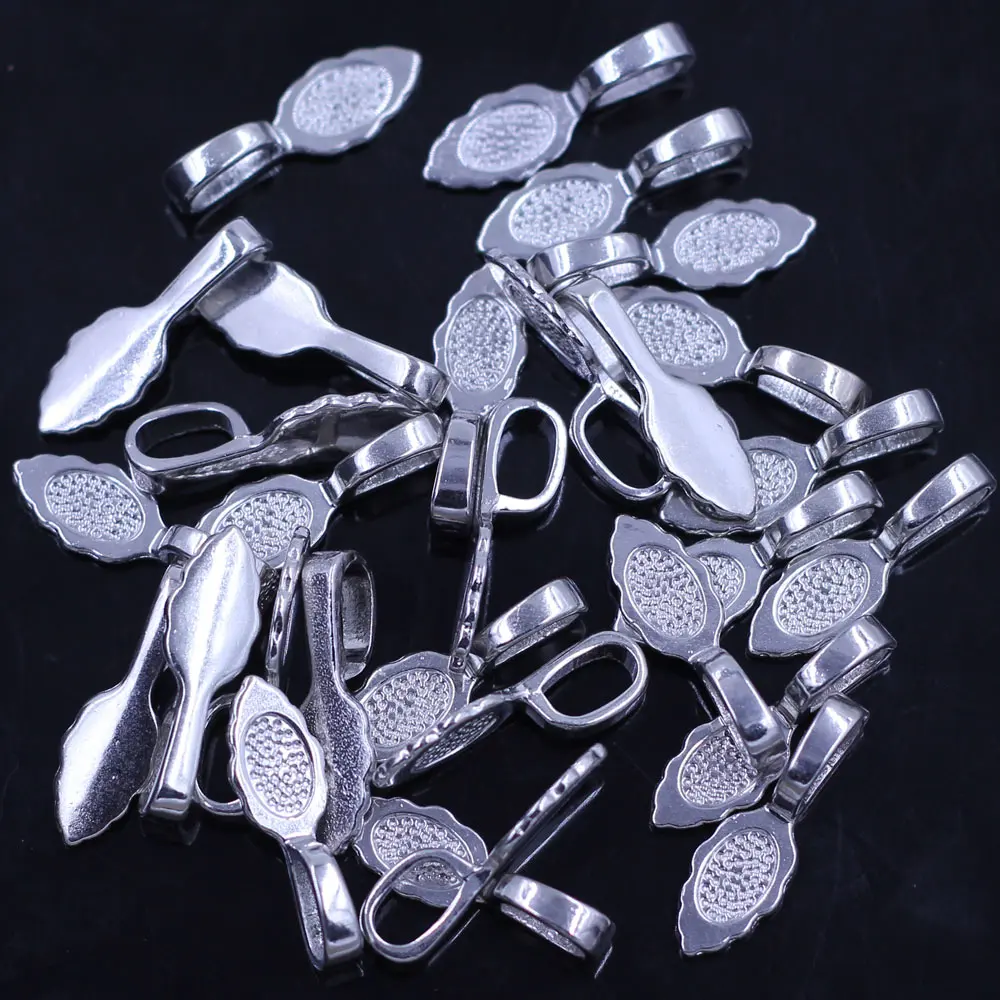 

Pendants Tag Glue on Leaf Bail Beads Base Silver Tone For Charms Bracelet Earring Fashion Jewelry DIY Findings 26x8mm(1"x3/8")