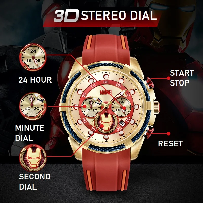 Disney Marvel Avengers Spider Man Hauptstadt Amerika Shell Eisen Männlichen Quarz Armbanduhr Silikon Strap Chronograph Relogio Masculino