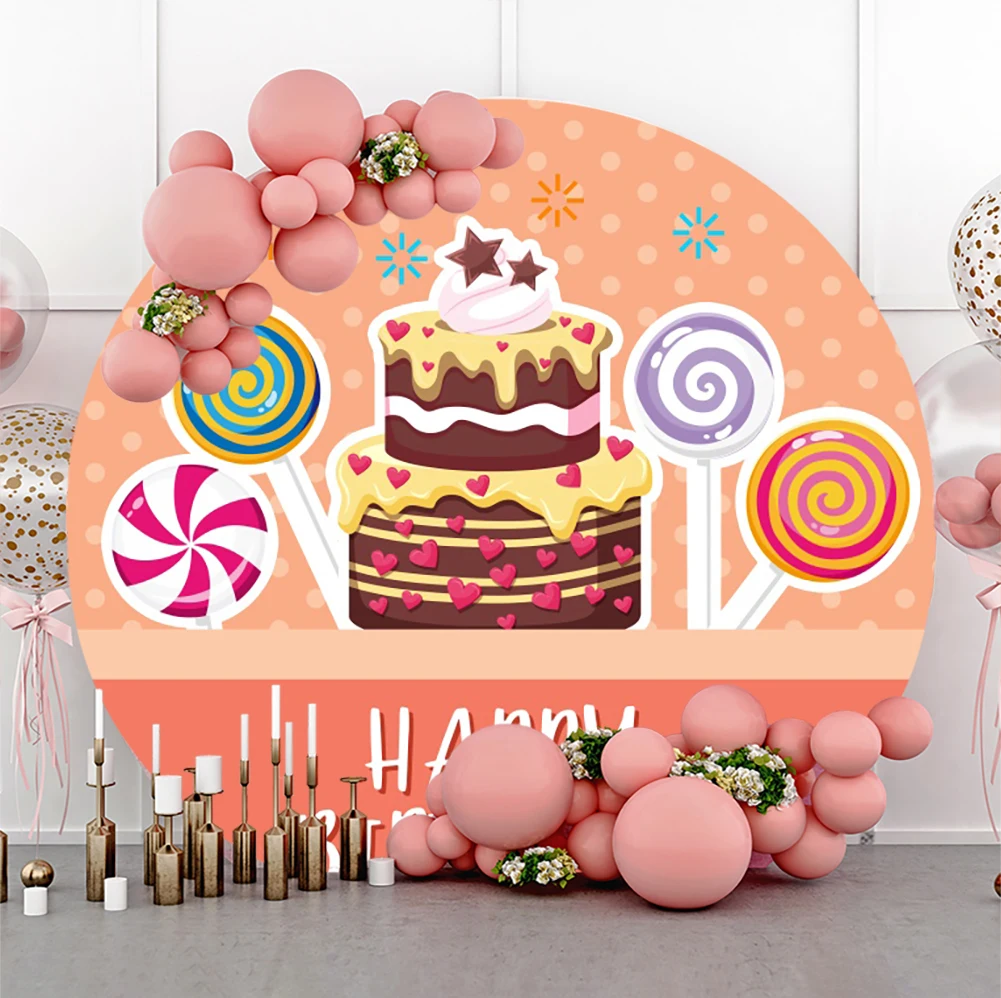 Laeacco Kids Birthday Chocolate Candy Cake Party Backdrop For Photography Baby Portrait Customized Round Circle Photo Background