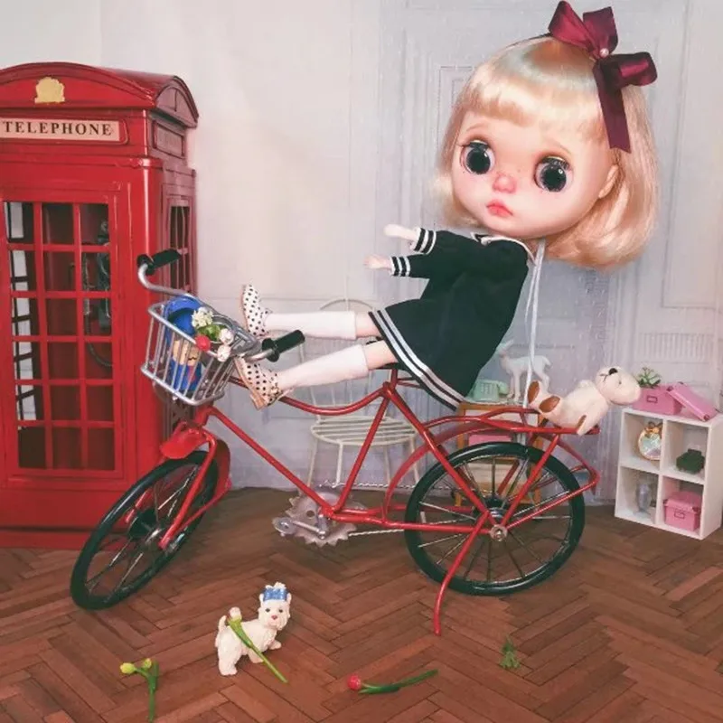 Simulation Iron Bicycle Dollhouse Furniture 1/6 OB11 BJD Lol Blyth Accessories For Dolls Mini Model Bike Photo Props Kids Toys